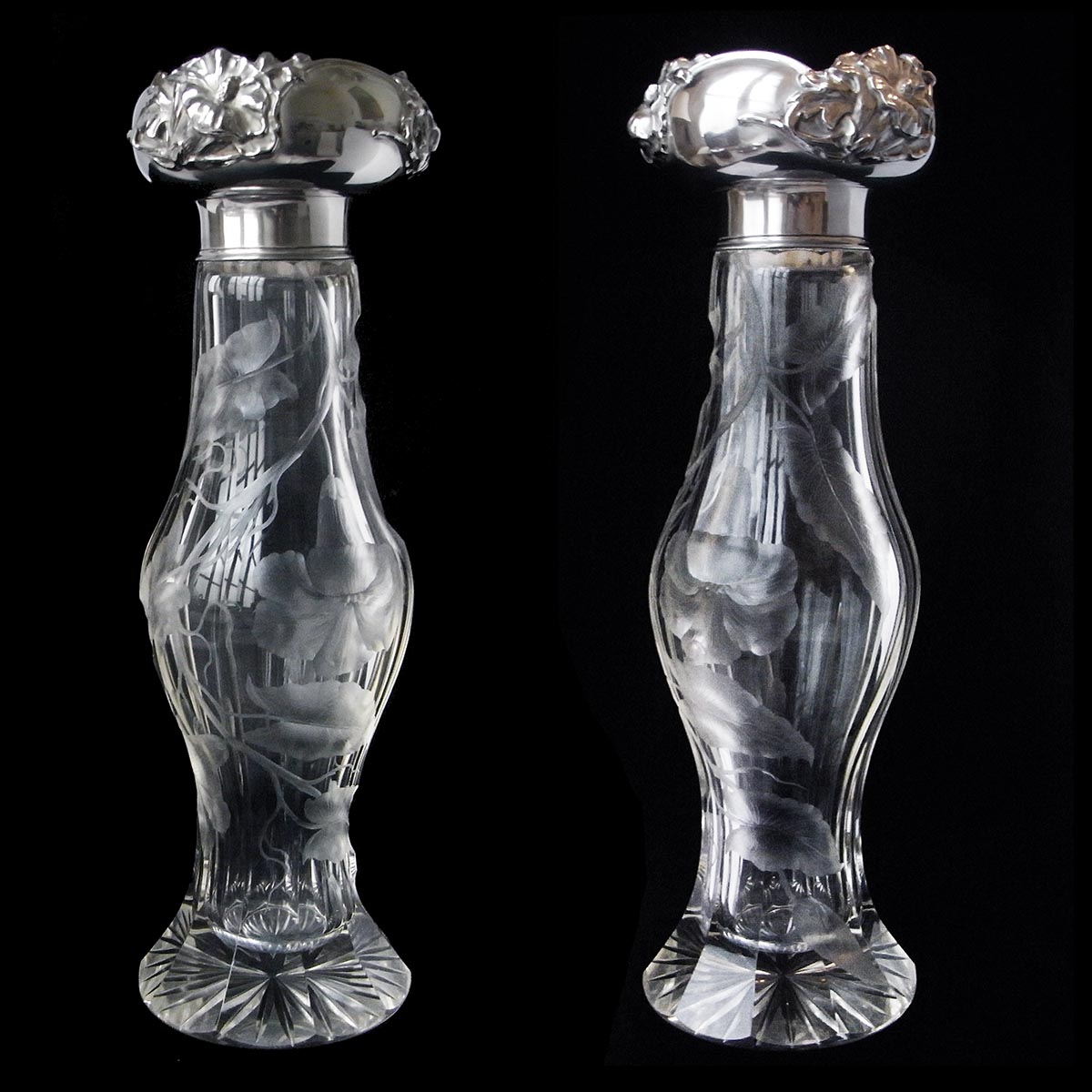 花瓶 アールヌーヴォー様式アンティーク銀細工クリスタルガラス 